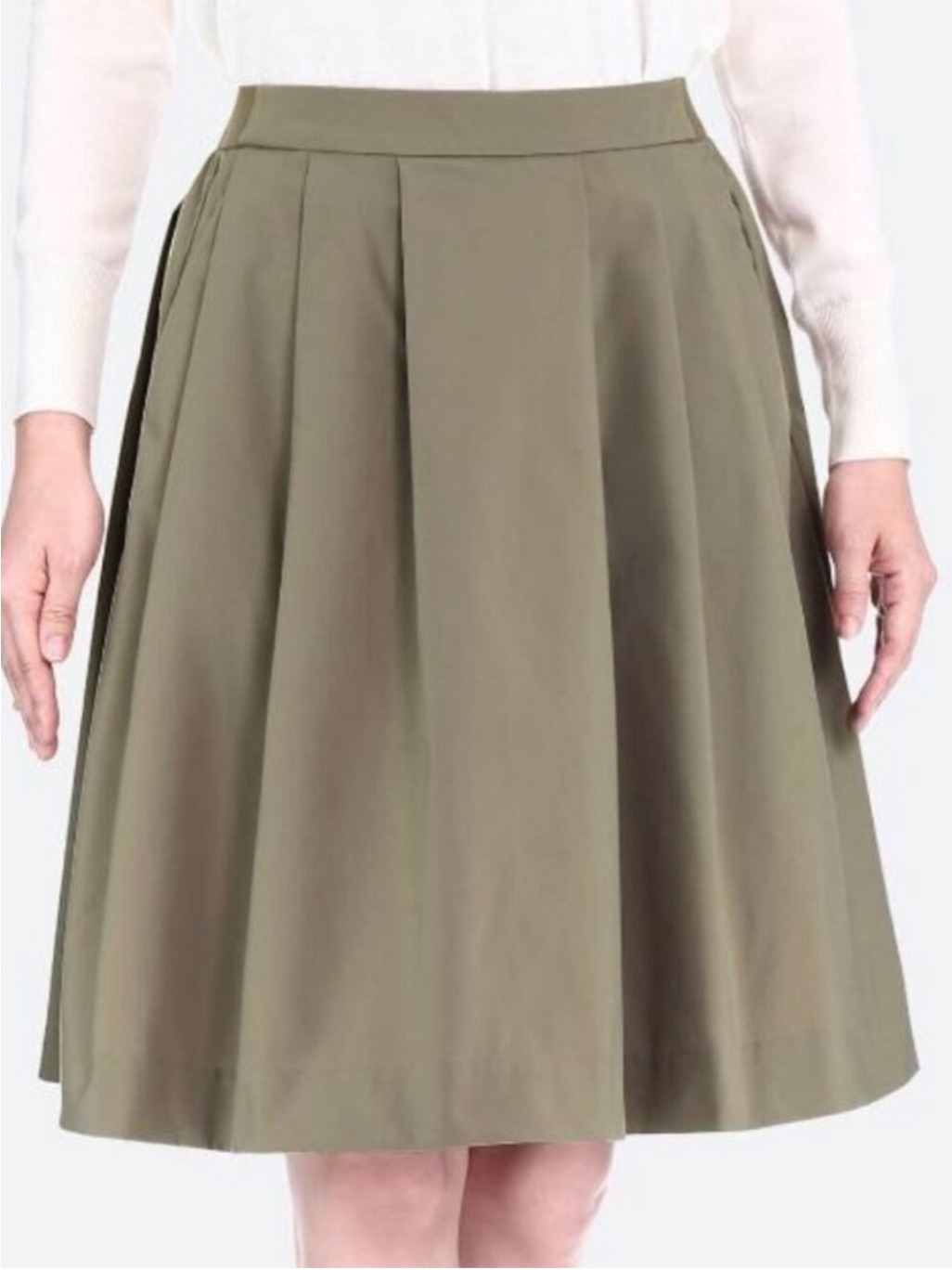 Uniqlo Box Olive Pleated A-Line Skirt - I Women's